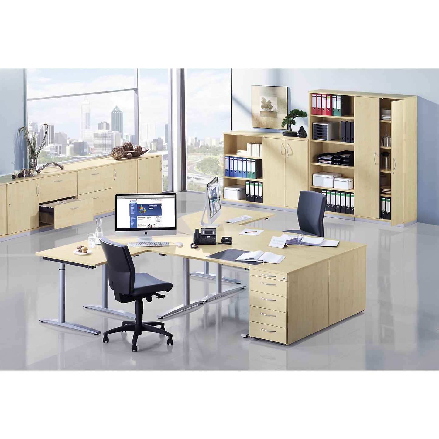 THEA - Shelf unit, 2 shelves, 3 file heights, light grey.