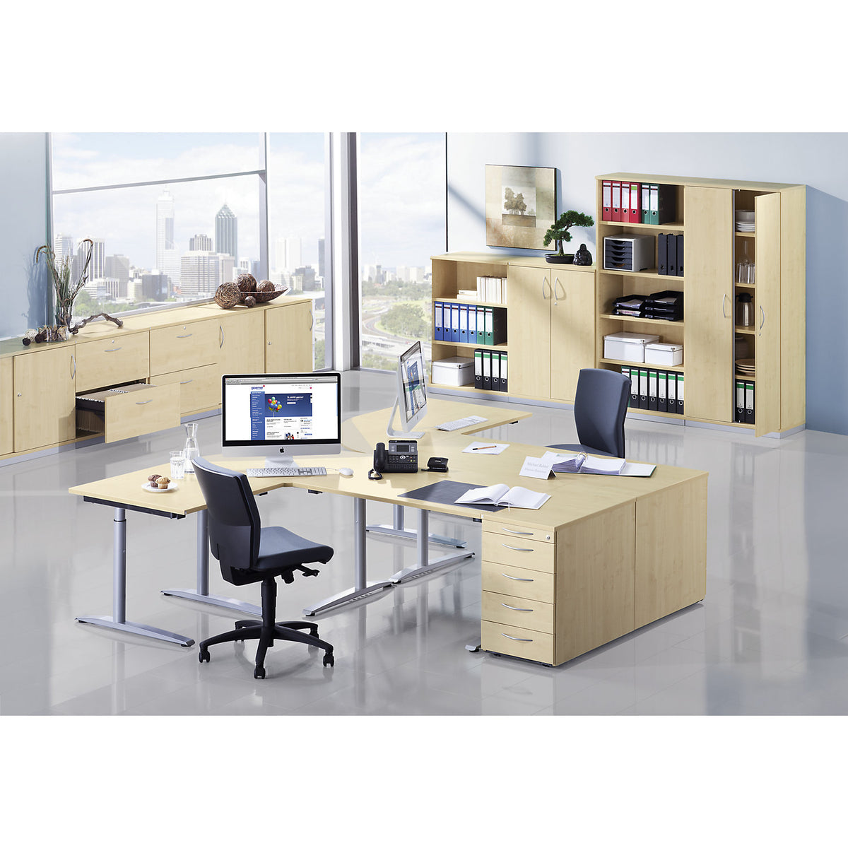 THEA - Shelf unit, 4 shelves, 5 file heights, maple finish.