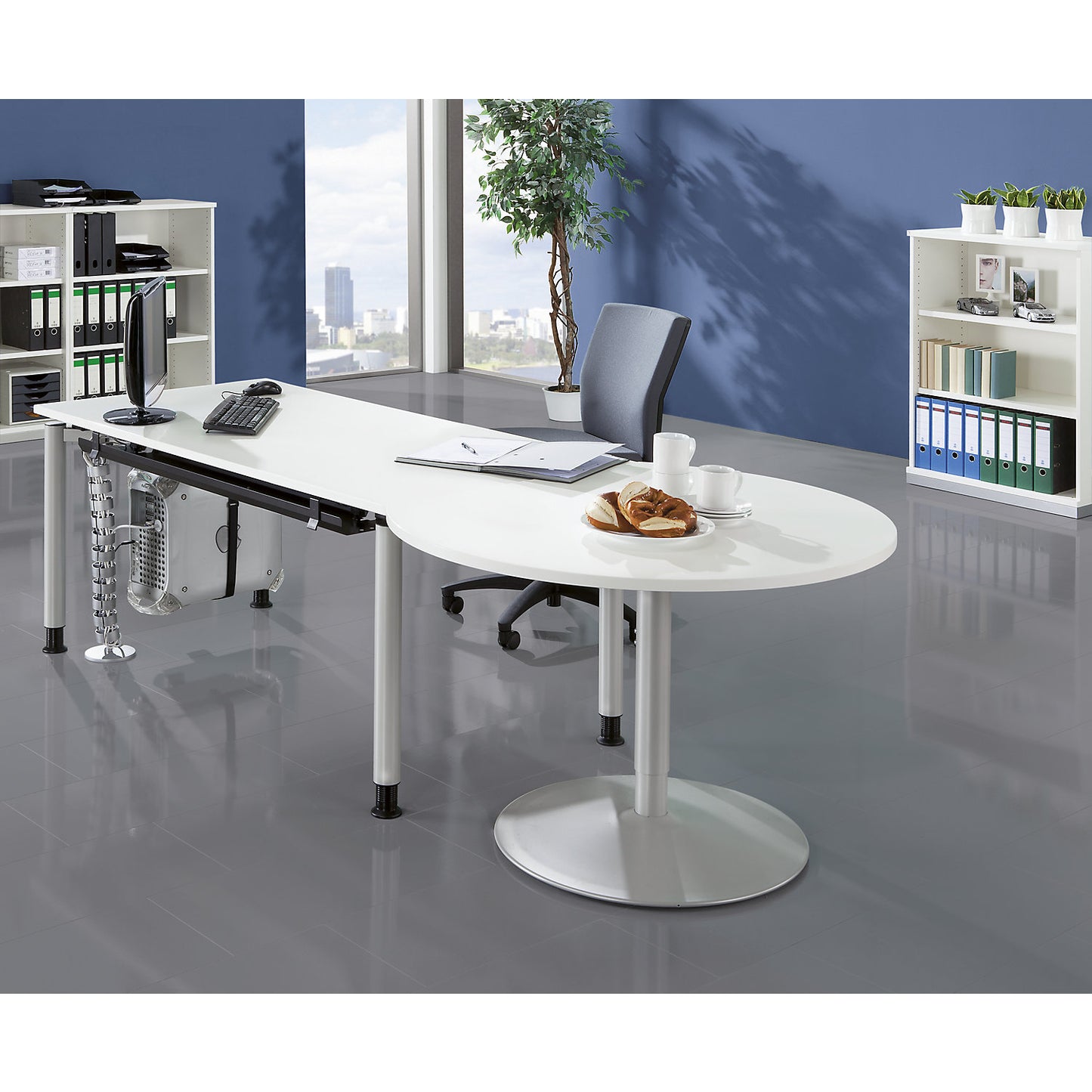 THEA - Add-on table, with round base, light grey.