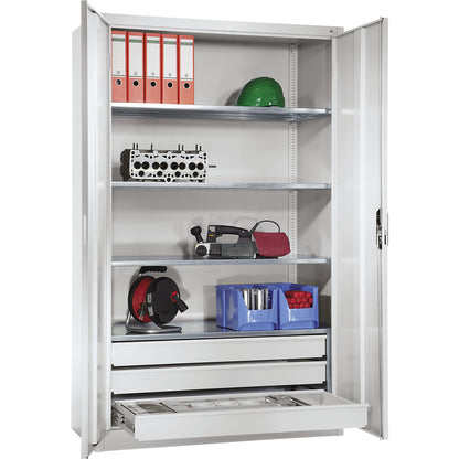 Large cupboard, extra high, HxW 1950 x 1200 mm, depth 600 mm, light grey doors.