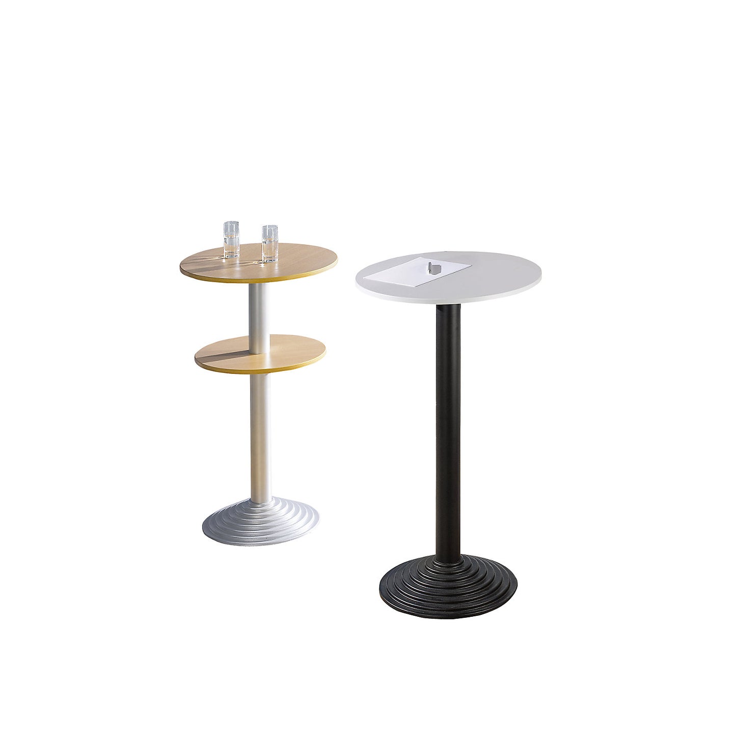 Canteen table with cast iron base, 1 tabletop, beech finish, aluminium coloured column.