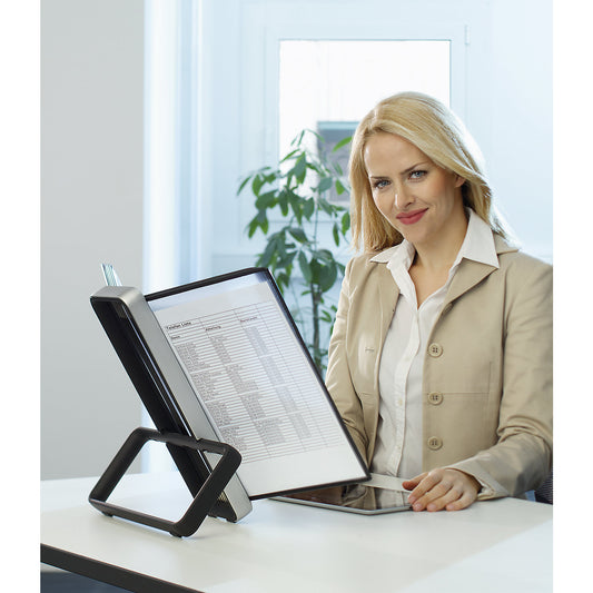 VEO clear view panel system for A4, table display system, stand and 10 clear view panels.