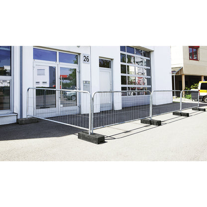 Site fencing, zinc plated, HxW 1200 x 3000 mm, with curved corners.