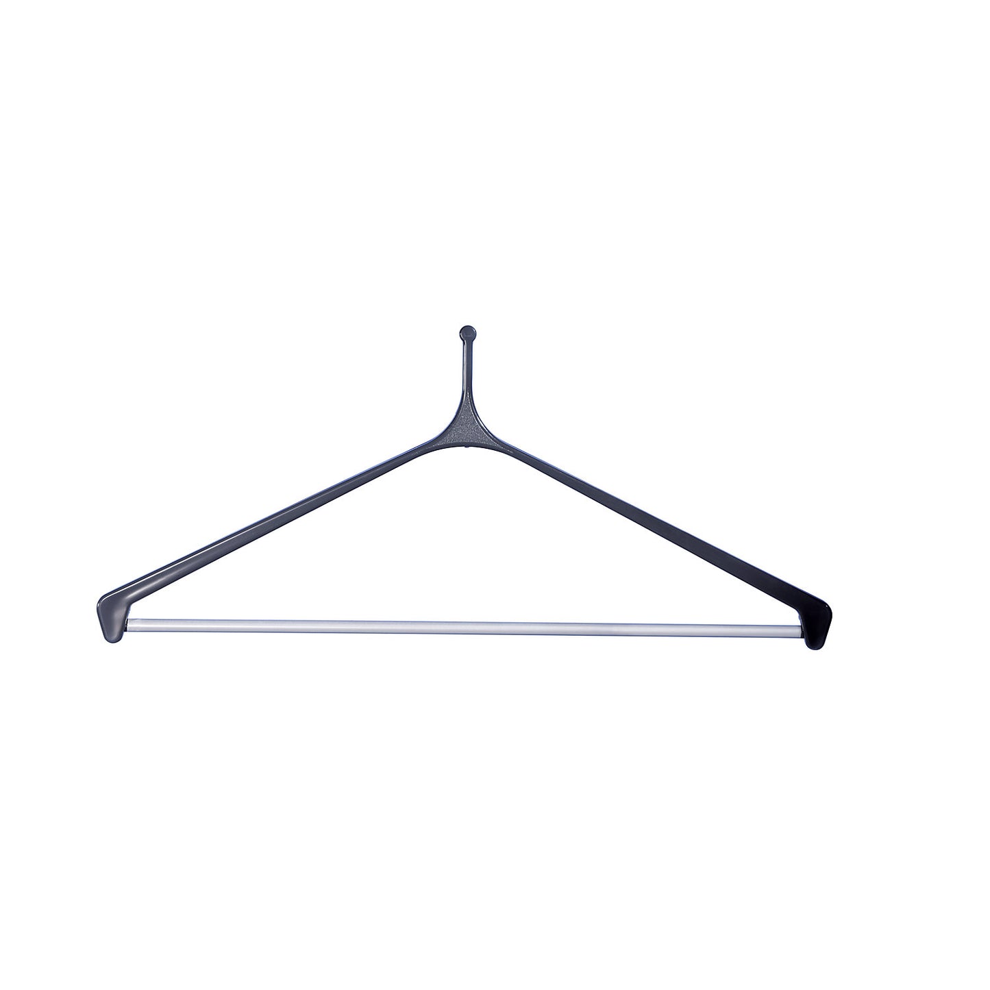 Single sided coat rail, with coat hangers, silver, with umbrella holder.