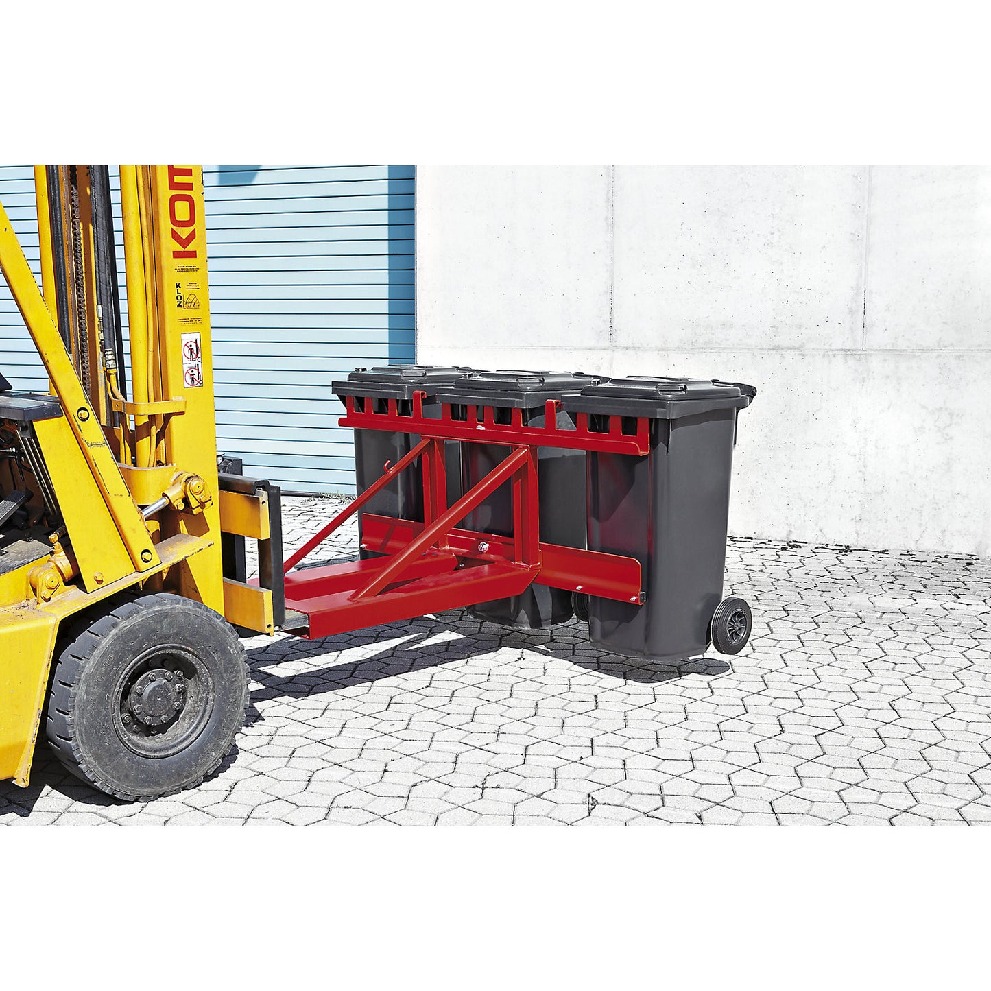 Waste bin lifter, for 3 bins, flame red.
