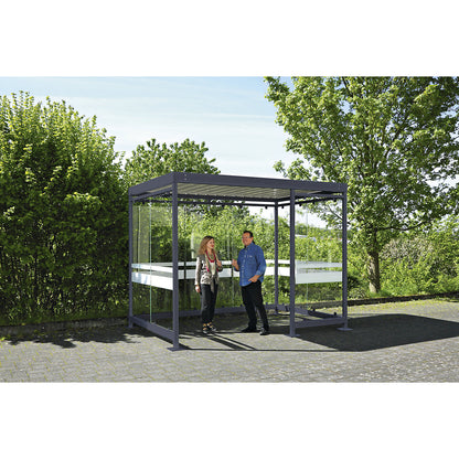 Canopy Köln with steel roof, 7 glass units, open to the left, complete kit, charcoal RAL 7016.