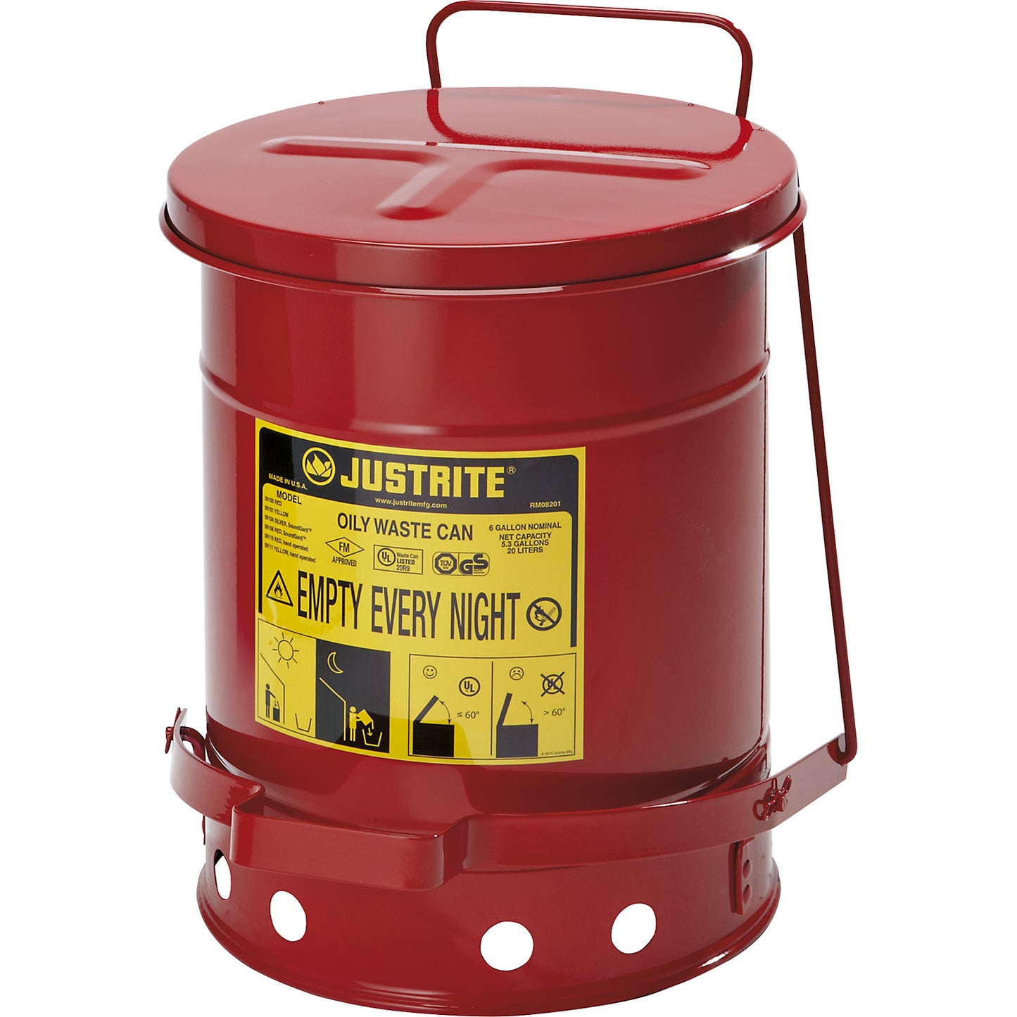 Fire protection container, sheet steel, round, with foot pedal, capacity 34 l.