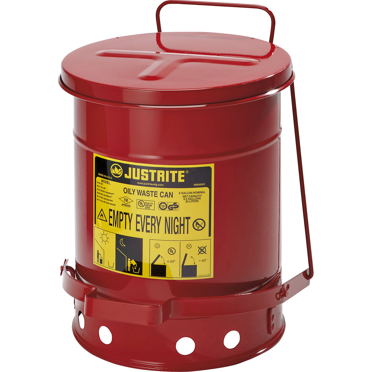 Fire protection container, sheet steel, round, with foot pedal, capacity 53 l.