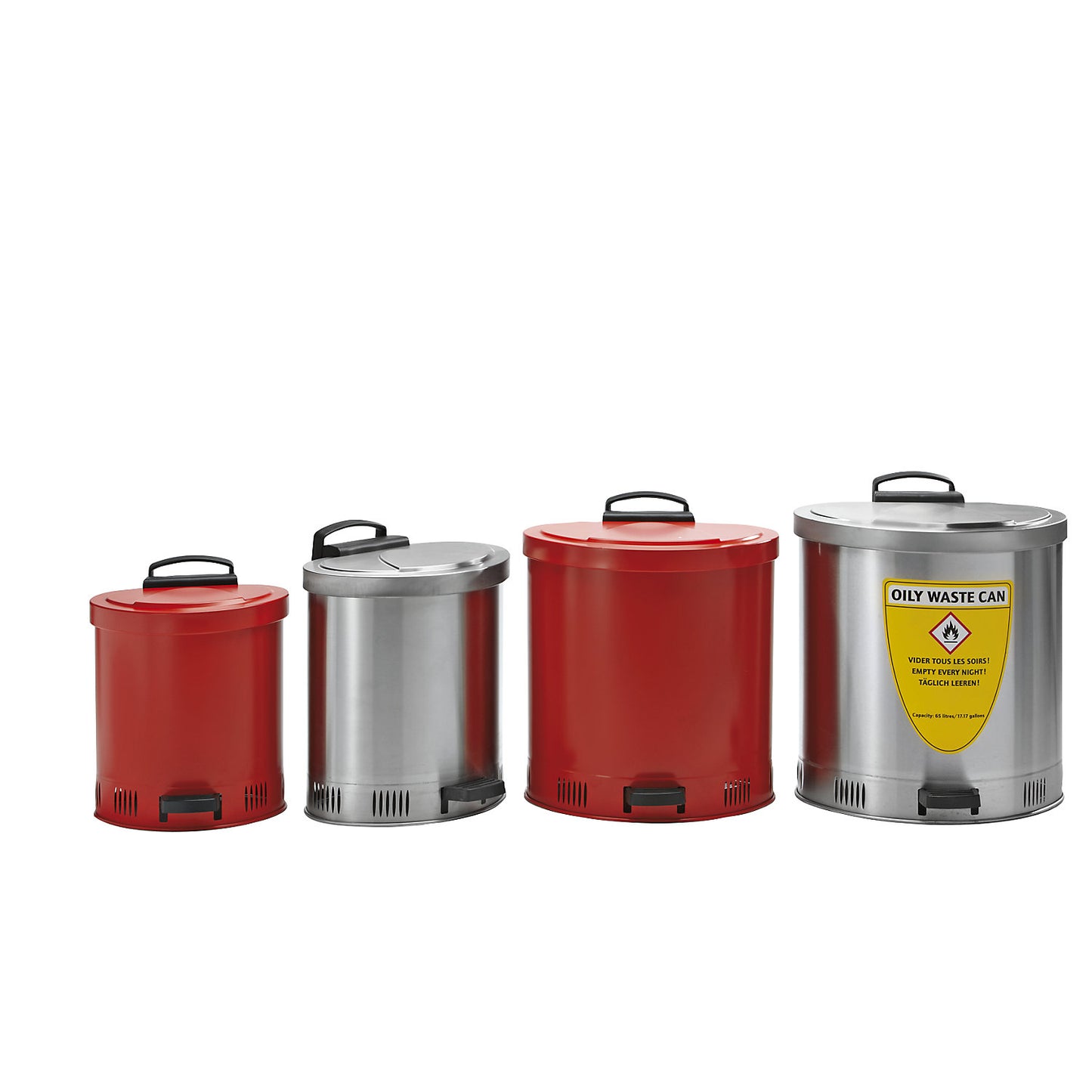 Safety disposal can with self-closing lid, stainless steel, capacity 65 l.