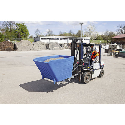 Heavy-duty tipping skip, made of polyethylene, capacity 1 m³, grey.