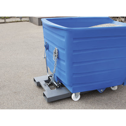 Heavy-duty tipping skip, made of polyethylene, capacity 0.5 m³, grey.