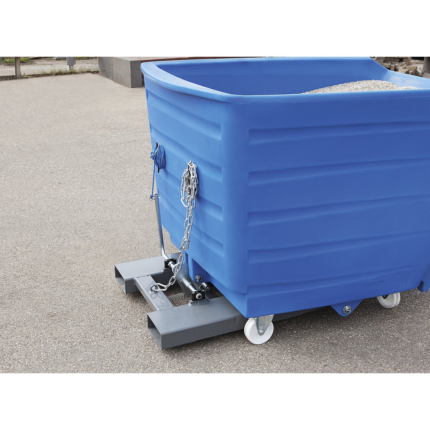 Heavy-duty tipping skip, made of polyethylene, capacity 0.75 m³, grey.