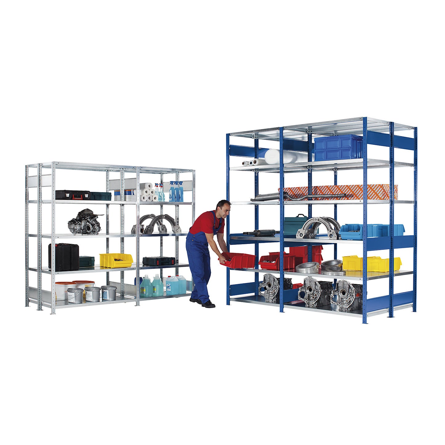 Boltless shelving unit, double row, shelf WxD 1000 x (2 x 400) mm, zinc plated, height 2000 mm, extension shelf unit.