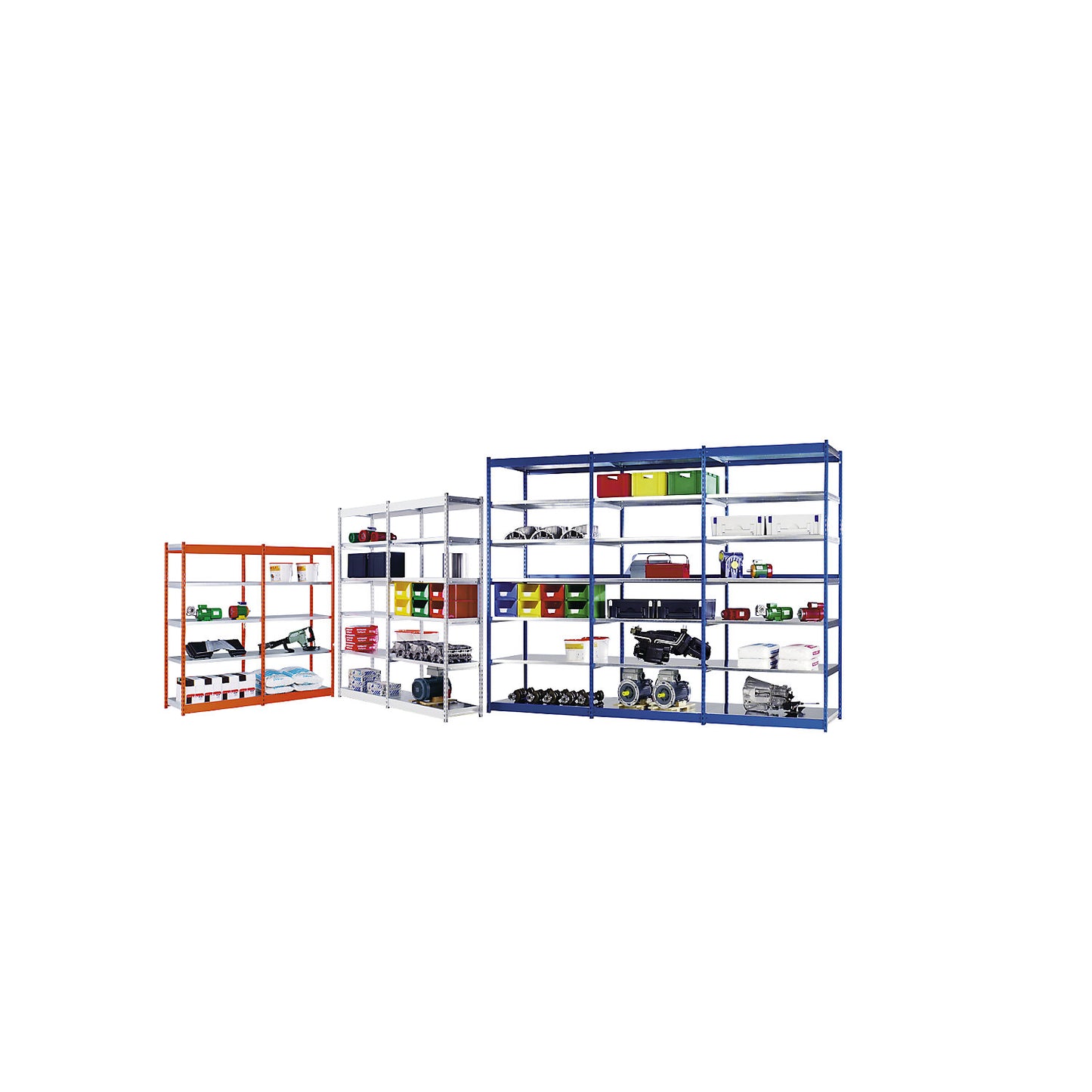 Stable boltless shelf unit, single sided, shelf unit height 2000 mm, blue / zinc-plated, shelf width 1025 mm, basic shelf unit, width x depth 1025 x 500 mm.