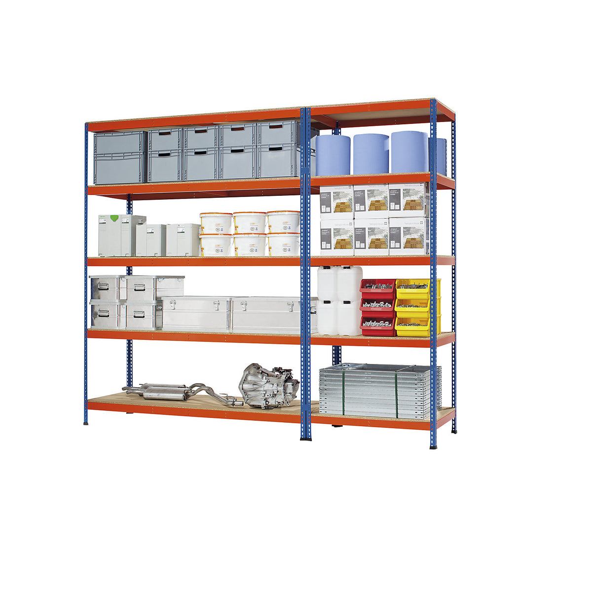 Wide span heavy duty shelving, height 1981 mm, overall depth 926 mm, width 2146 mm.