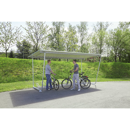 Bicycle rack, for single-sided shelter, with 12 parking spaces.