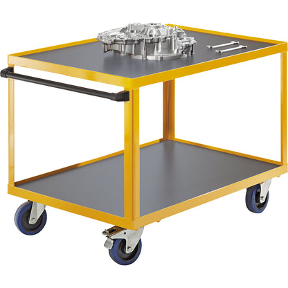 Professional workshop trolley, with snap-on push handle, LxW 1350 x 800 mm, max. load 350 kg.