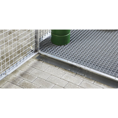 Mesh gas cylinder cage, with roof and double hinged doors, WxD 2400 x 1500 mm.