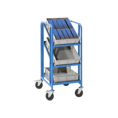 Euro container shelf truck, with 3 bins, LxWxH 485 x 620 x 1100 mm.