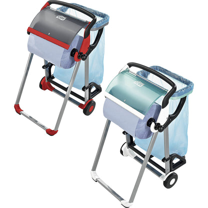 Roll dispenser, mobile, with waste sack holder, black / red.
