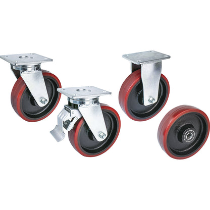 Polyurethane tyre, plate dims. 175 x 140 mm, wheel Ø x width 300 x 75 mm, swivel castor with double stop.