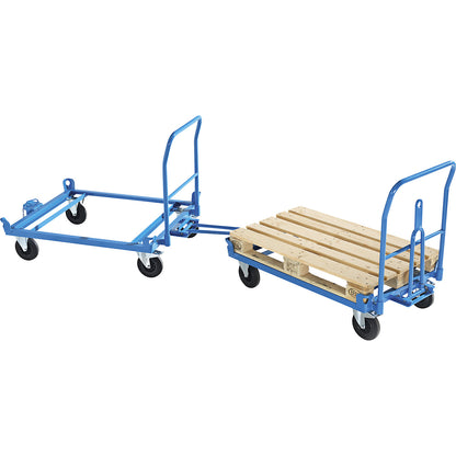 Dolly with drawbar and coupling, max. load 500 kg, platform width 1010 mm.