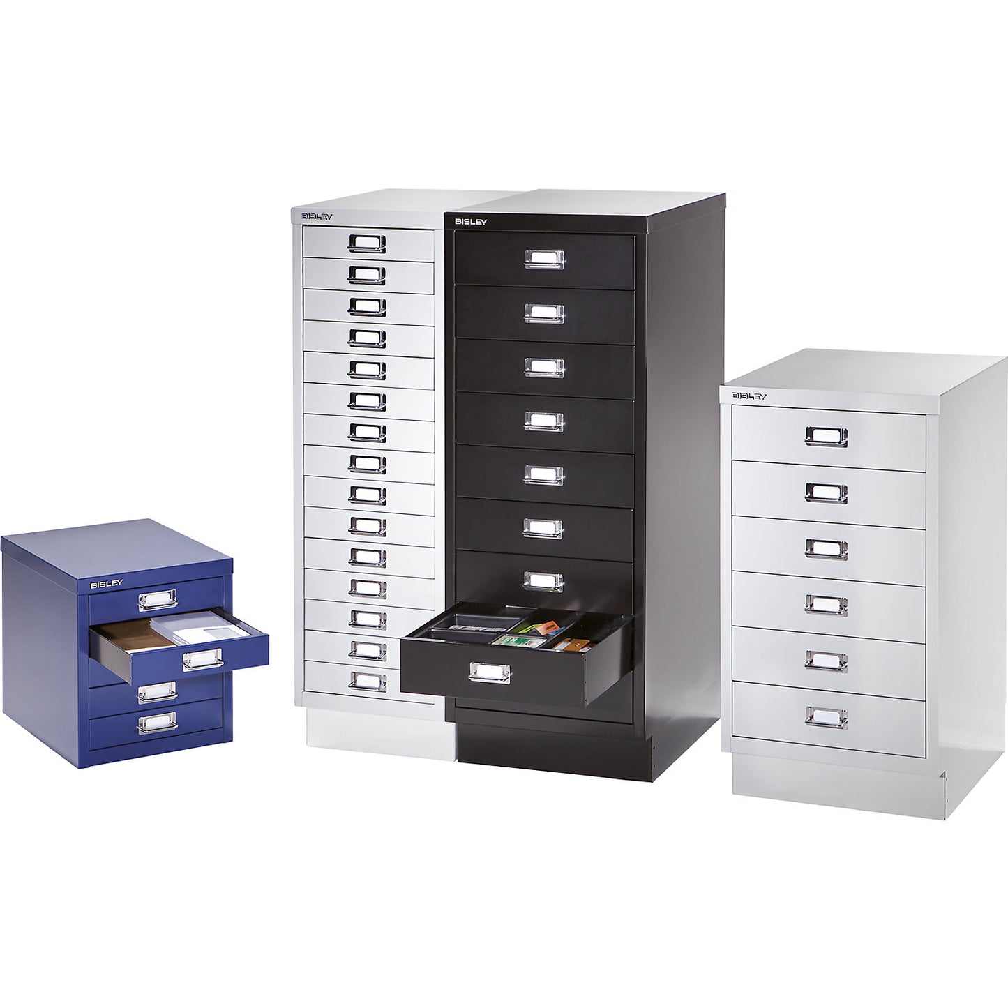 MultiDrawer™ 39 series, with plinth, A3, 9 drawers, silver, black.