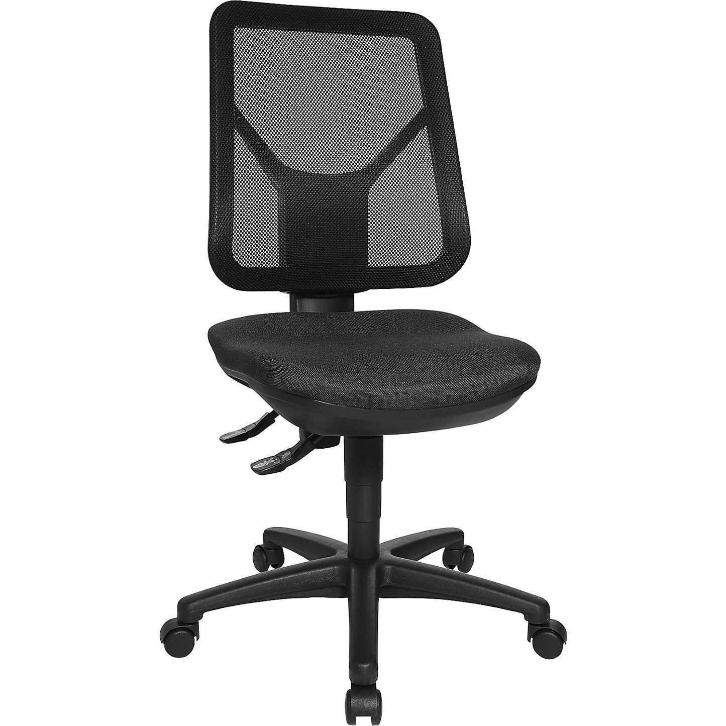 Ergonomic swivel chair, mesh back rest, black.