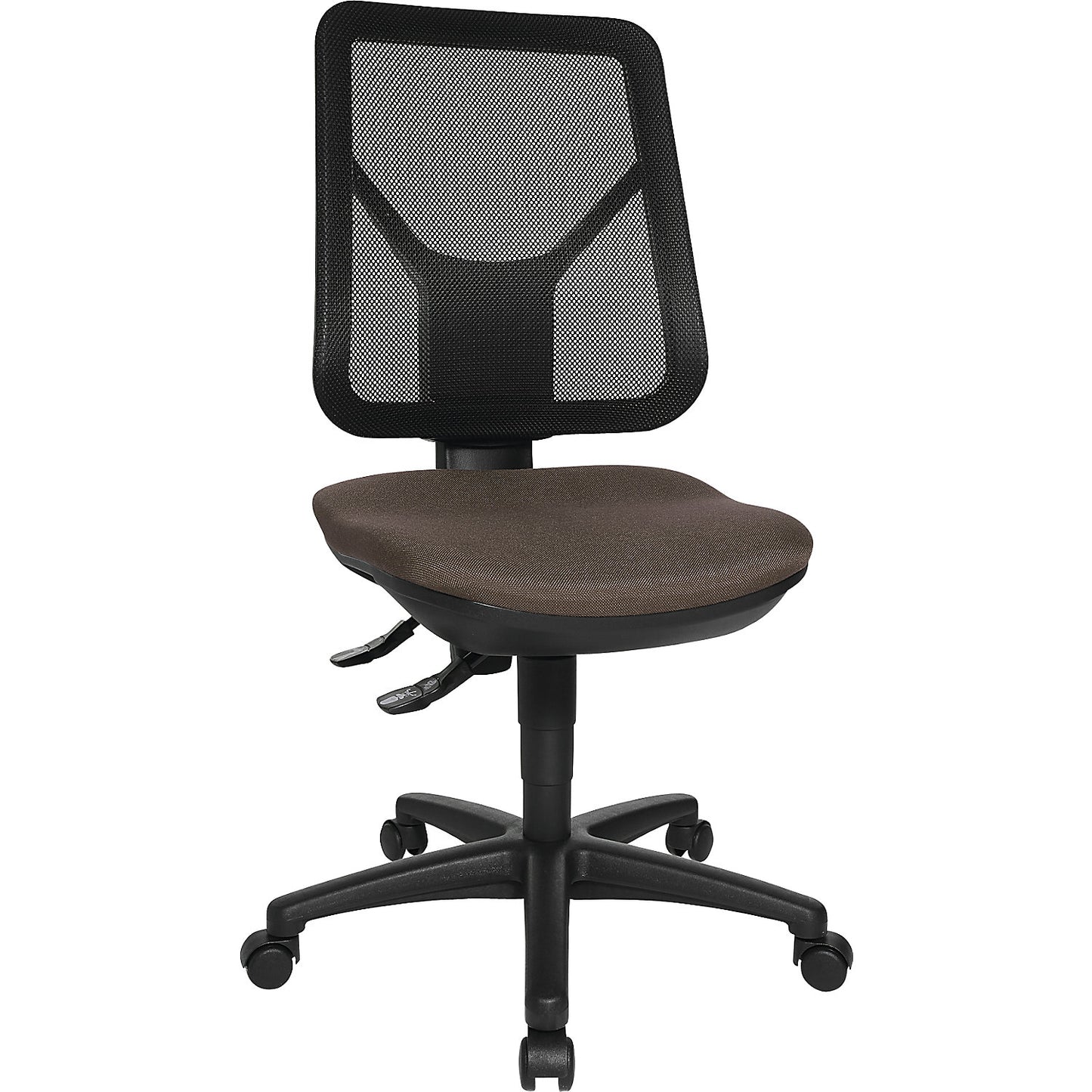 Ergonomic swivel chair, mesh back rest, dark brown.