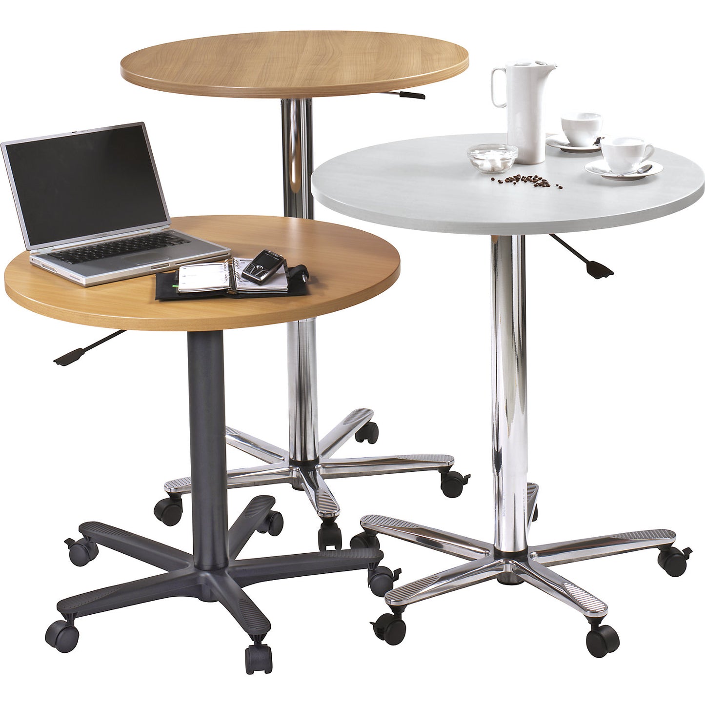 Canteen table, height adjustable, black frame, light grey.