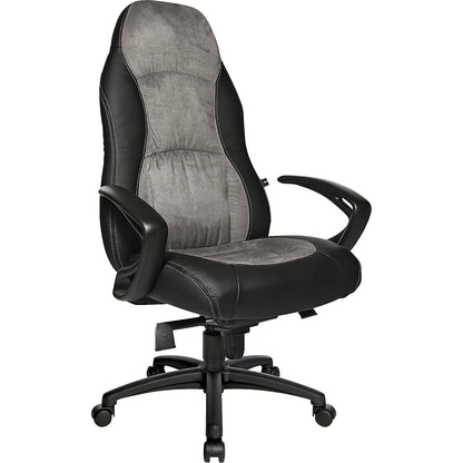 Swivel armchair, faux leather / microfibre, black / grey.