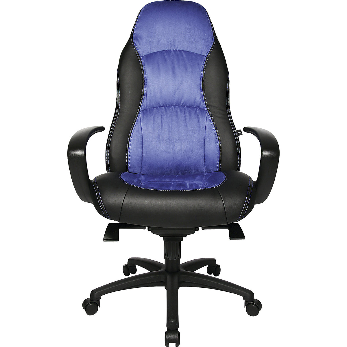 Swivel armchair, faux leather / microfibre, black / blue.