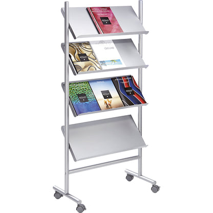 Brochure display stands, capacity 12 x A4, white aluminium.