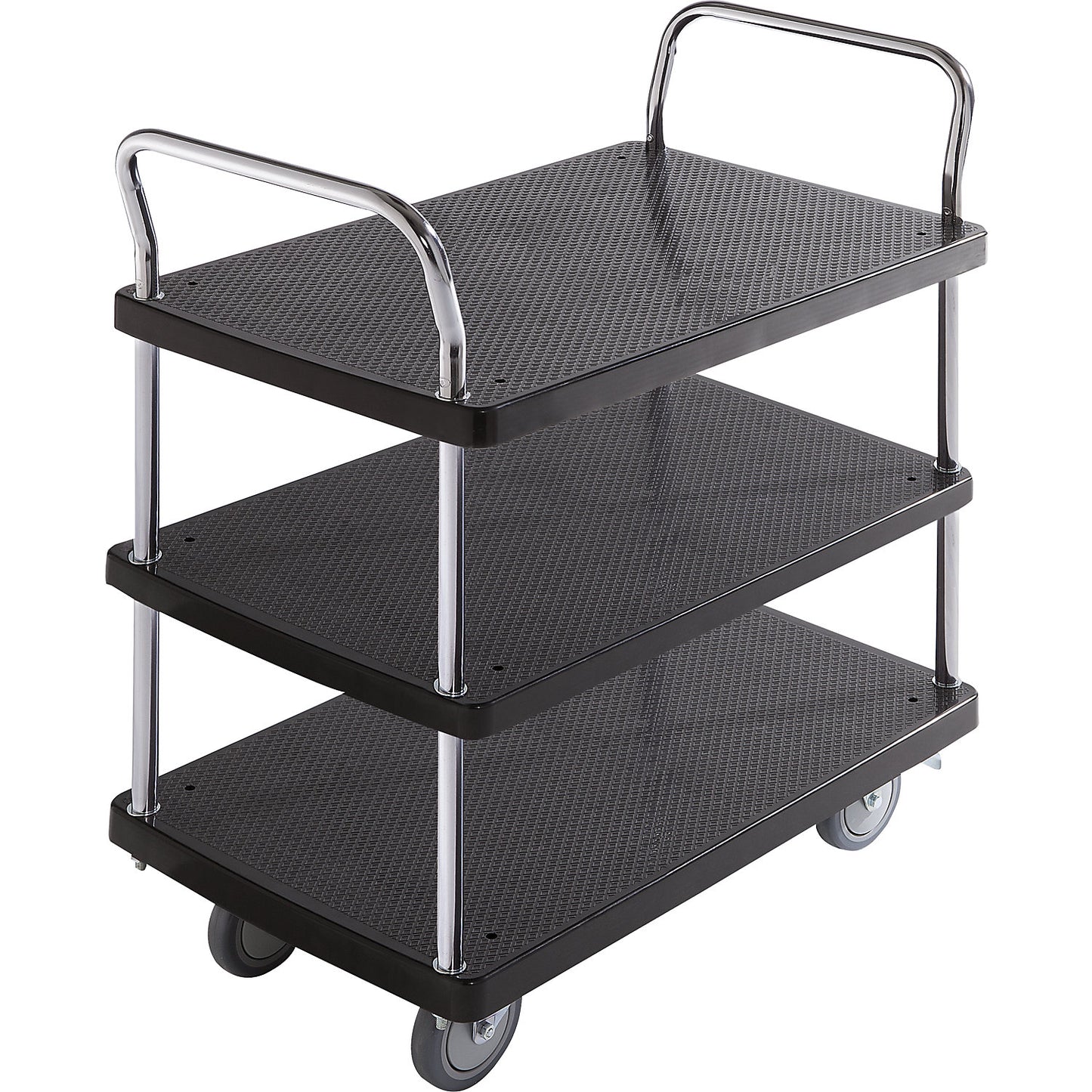 Serving trolley, 3 shelves, 2 push handles, max. load 230 kg.