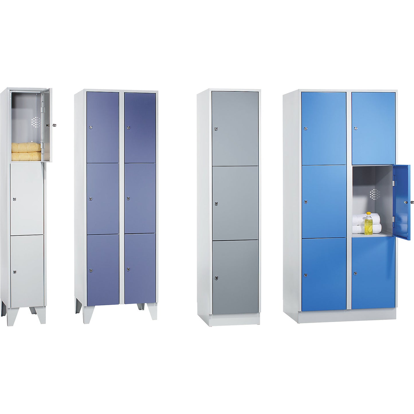 Munich 3-fold compartment locker, 3 compartments, width 900 mm, light blue.