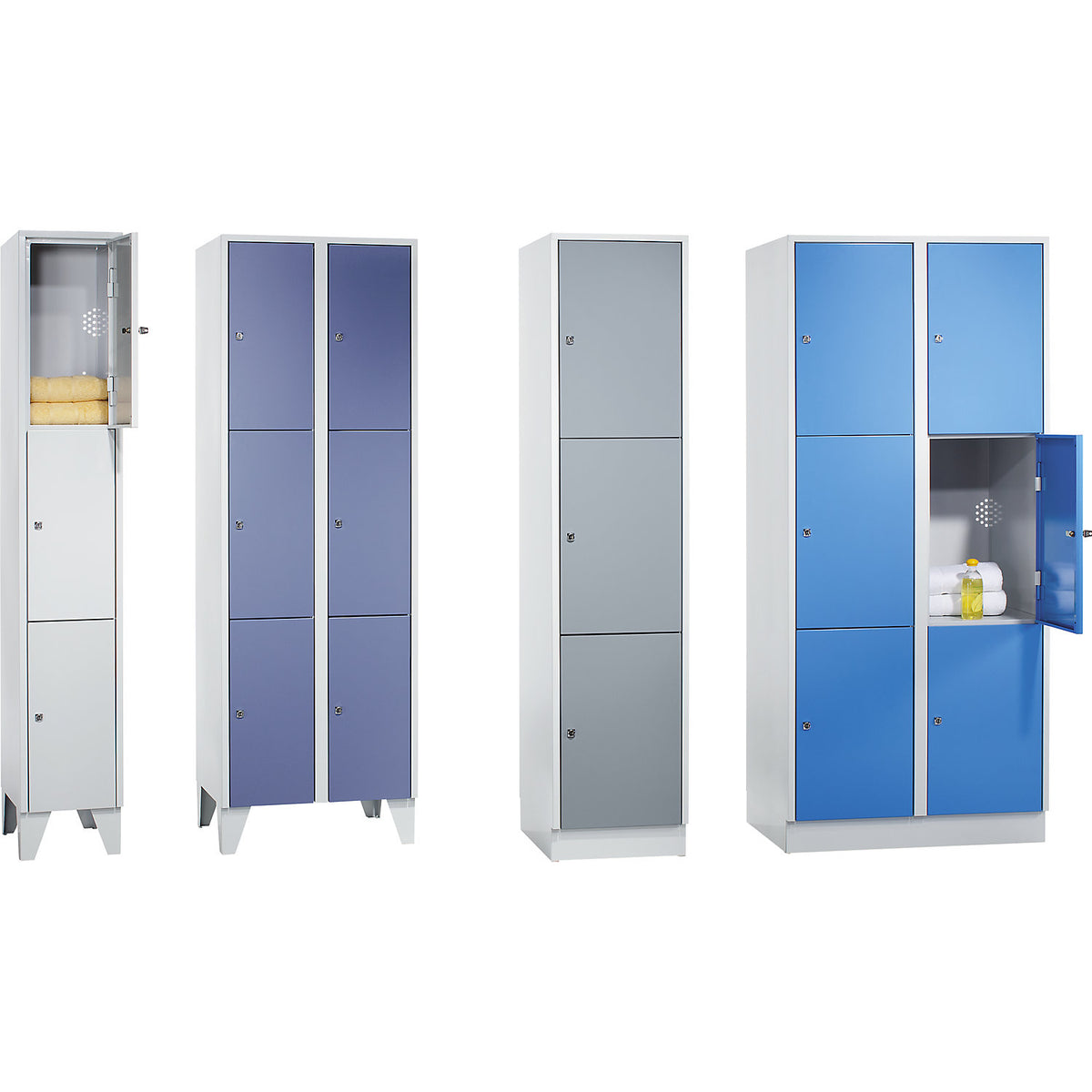 Munich 3-fold compartment locker, 3 compartments, width 1200 mm, light blue.