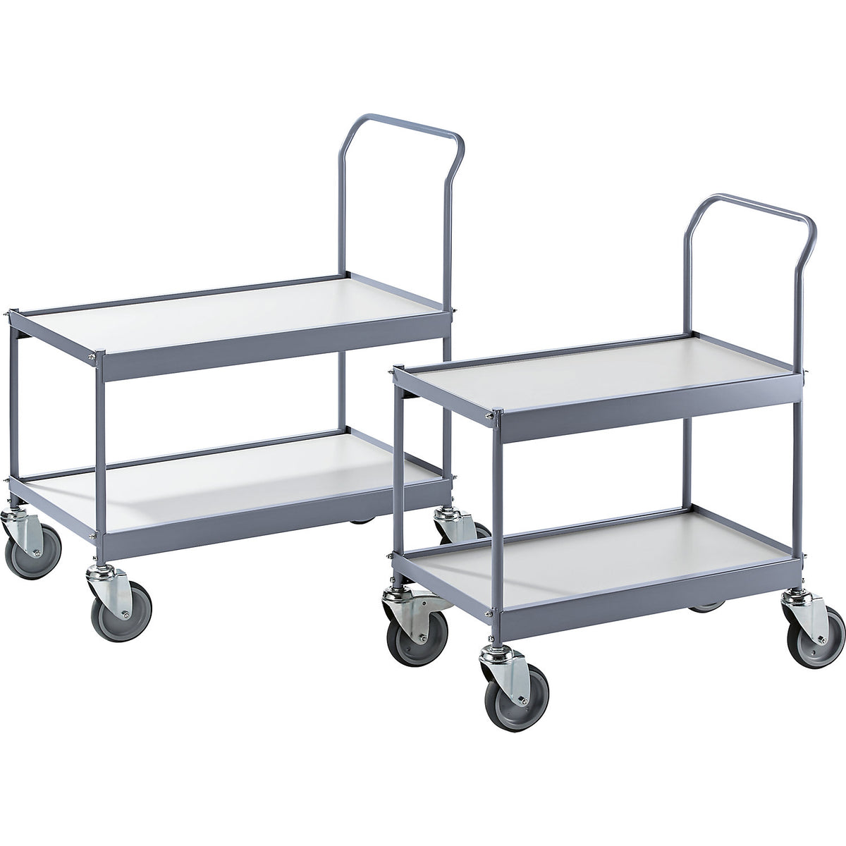 Table trolley, max. load 150 kg on 2 shelves, LxW 790 x 425 mm, with 2 swivel castors with double stops.