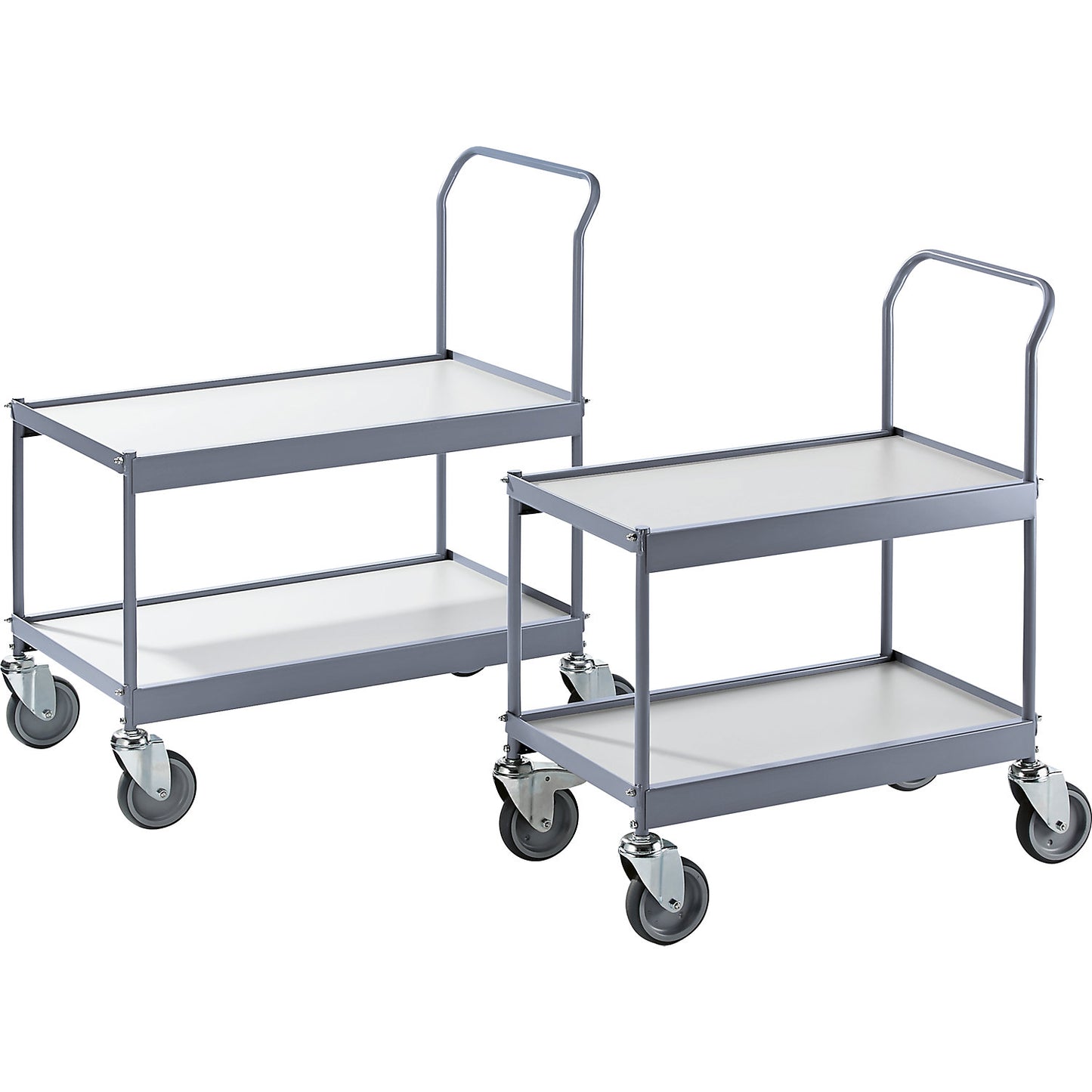 Table trolley, max. load 150 kg on 2 shelves, LxW 660 x 340 mm, with 2 swivel castors with double stops.