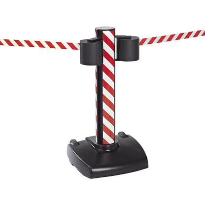 Belt barrier, mobile, with 2 x 22 m belts, red / white belt.