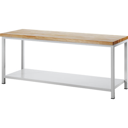 Workbench, frame construction, 1 sheet steel shelf, depth 700 mm, width 1250 mm.