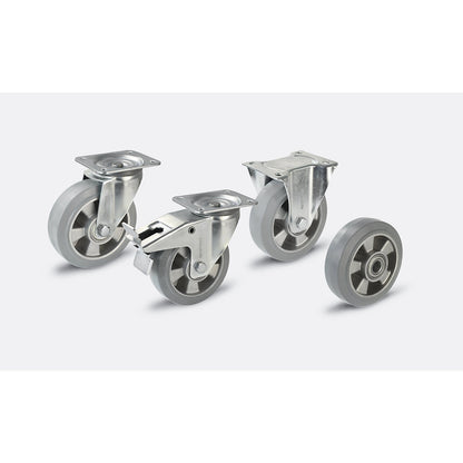 Elastic solid rubber tyre, grey, wheel Ø x width 125 x 40 mm, spoke rim, fixed castor.