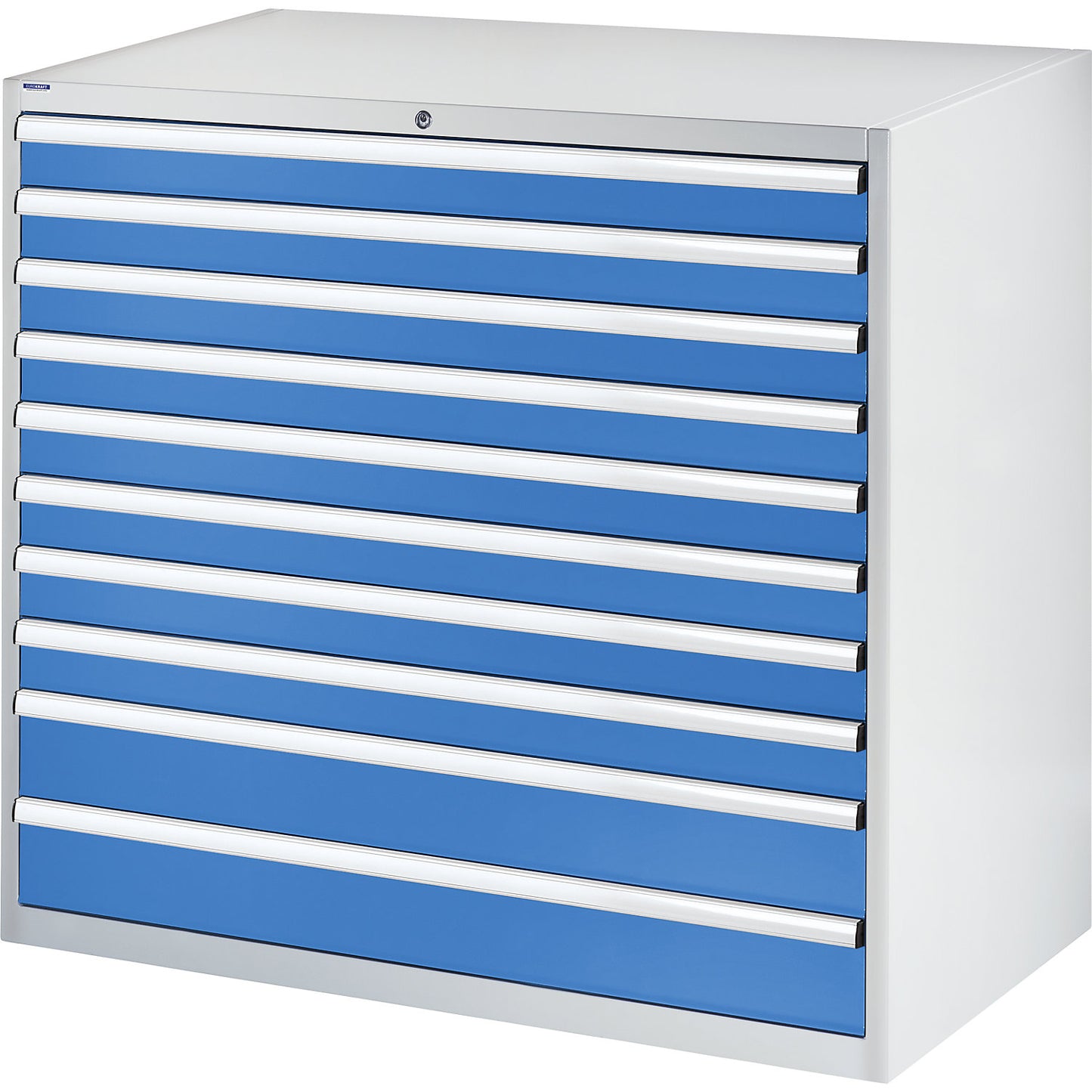 Drawer cupboard, height x width x depth 1200 x 1300 x 750 mm, 10 drawers, max. load 80 kg each.