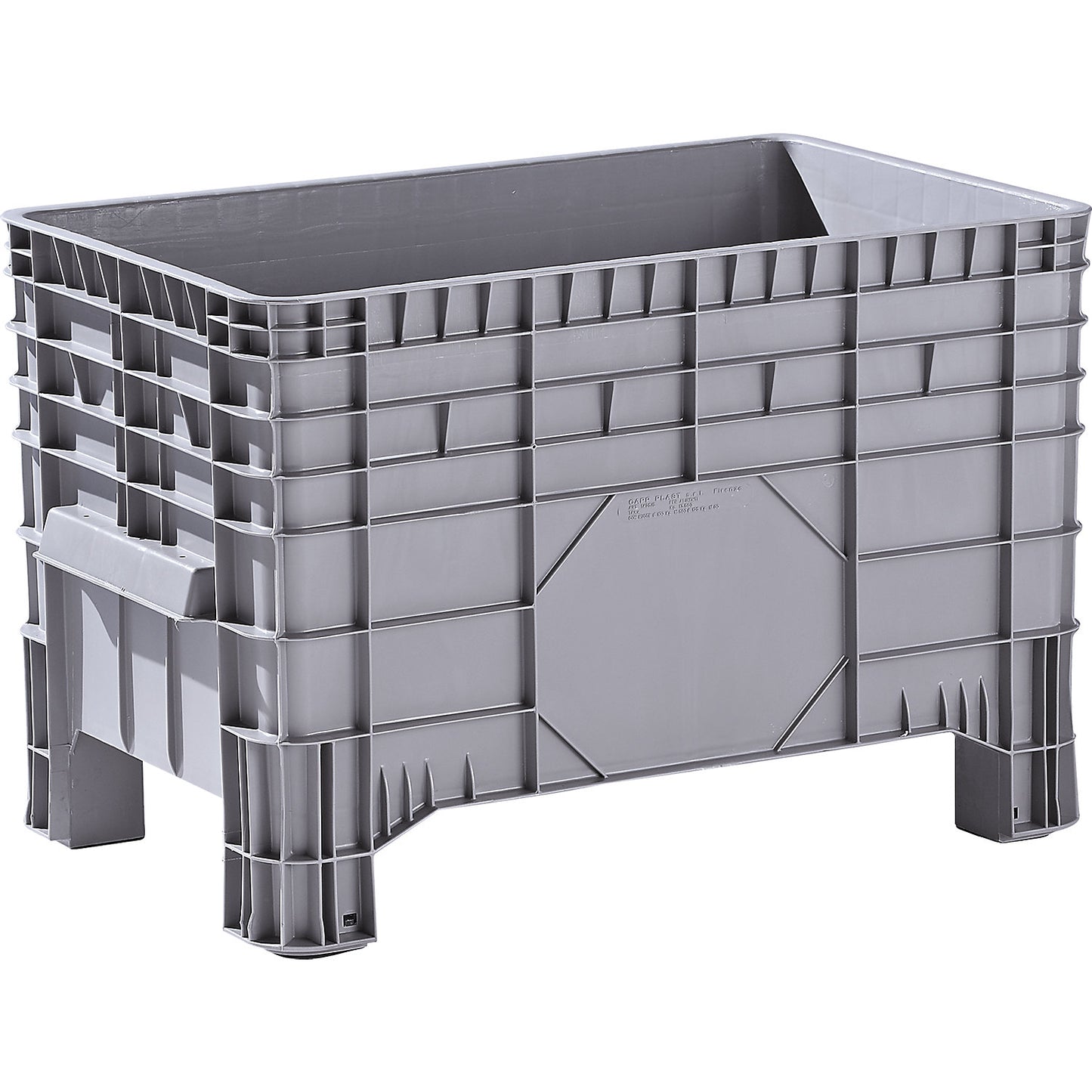 Polyethylene pallet box, capacity 285 l, 4 feet for forklift access, 1+ items.