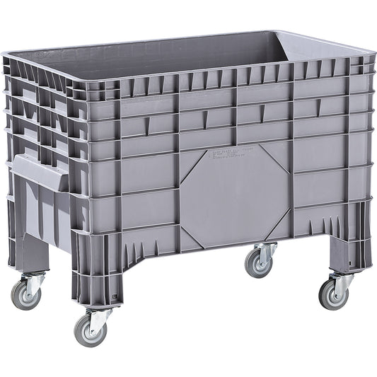 Polyethylene pallet box, capacity 285 l, 4 feet and 4 swivel castors, 1+ items.