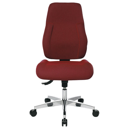 Operator swivel chair, frame made of aluminium, upholstered back rest, red cover.