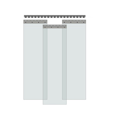 Strip curtain, price/m², width x thickness 300 x 2 mm, overlap 1 hook = 54 mm.