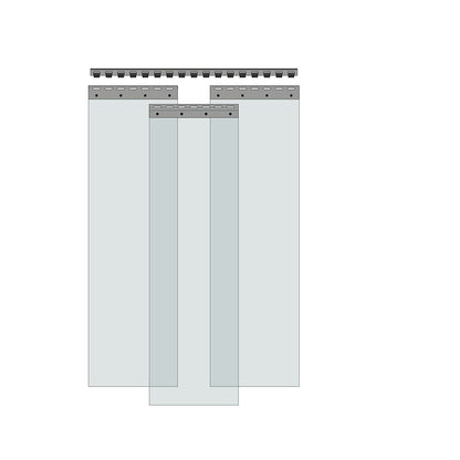 Strip curtain, price/m², width x thickness 200 x 2 mm, overlap 2 hooks = 77 mm.