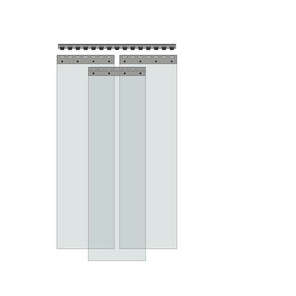 Strip curtain, price/m², width x thickness 300 x 3 mm, overlap 3 hooks = 136 mm.