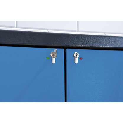 Fire resistant hazardous goods storage cupboard type 90, 2 doors, 3 shelves, light blue doors.