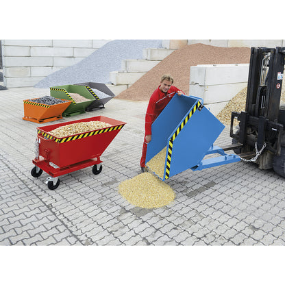 Tilting skip with tilting mechanism, box-shaped, capacity 1 m³, green RAL 6011.